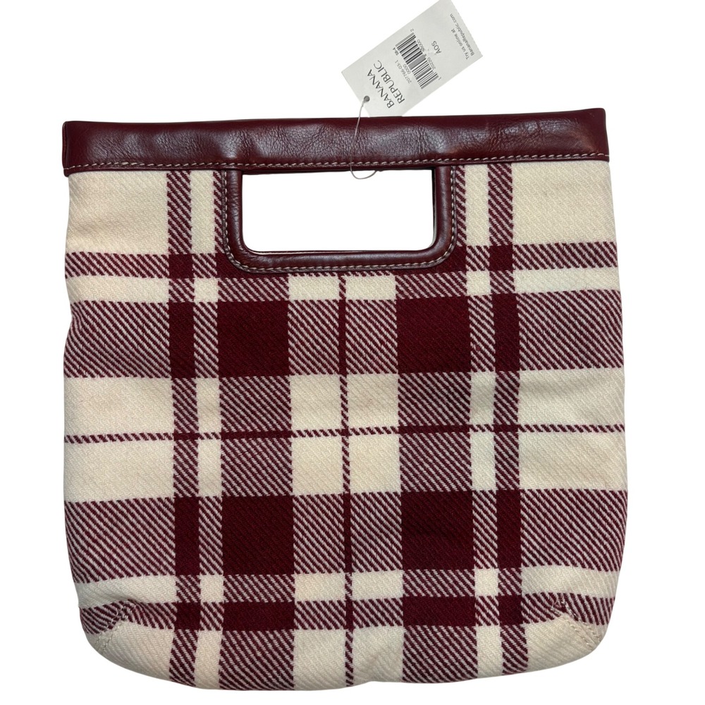 Vintage Y2K Banana Republic Plaid Wool Blend Cow Leather Tote Bag 2003 NWT Rare